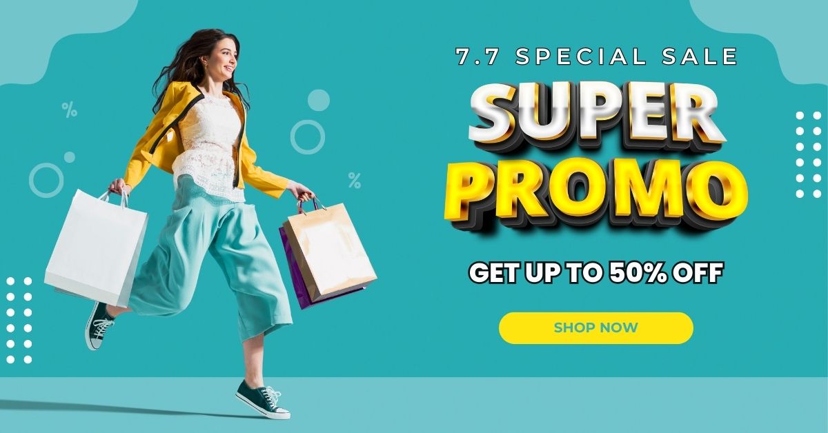 Yellow and White Modern Geometric 7.7 Sale and Discount Promo Facebook Ad